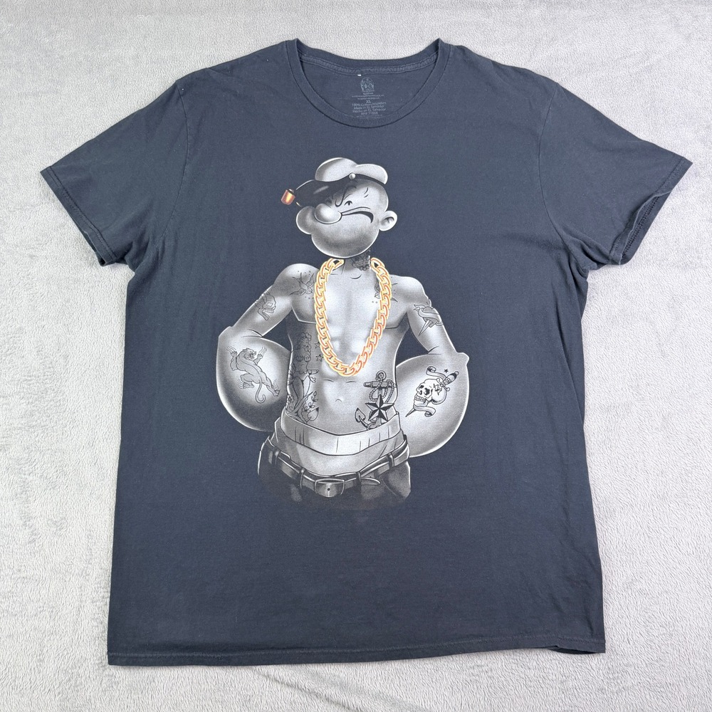 Popeye The Sailor Man Tattooed Graphic T-Shirt Black Mens XL King Features